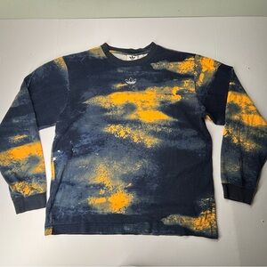 Adidas Originals Mens SZ L Orange/Blue Watercolor Long Sleeve T-Shirt Trefoil